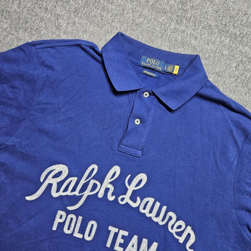 Polo Ralph Lauren Polo Shirt Mens Large Blue Custom Slim Fit Polo Team Graphic